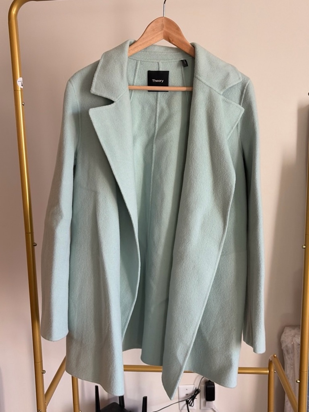 Theory Mint Green Wool-Blend Pea Coat